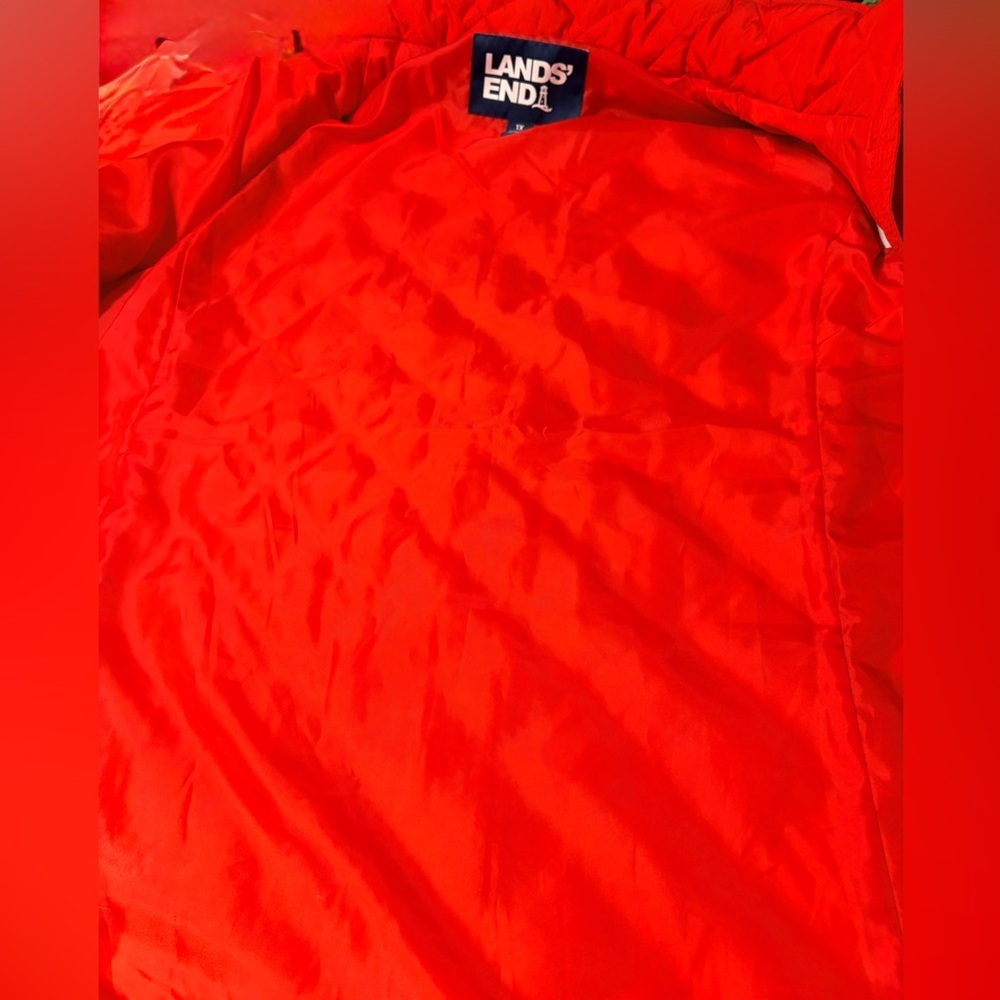 Lands' End Women's Vibrant Red Diamond Quilted Vest Puffer Pockets Stand Collar - Picture 12 of 12